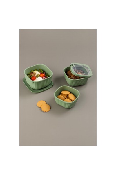 OSKA GLOBAL Square 3 Piece Vacuum Sealed Air-Free Storage Container Set Green...