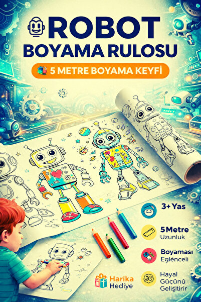 Haydi Dekor Robotları Boyuyorum Boyama Rulosu – 30 cm x 5 M | Çocuklar Için E...
