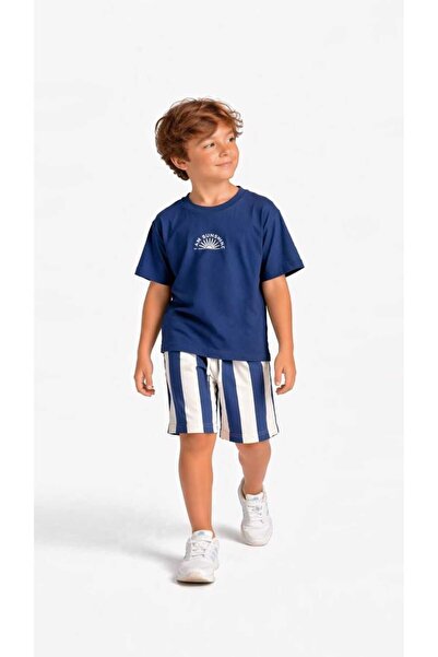 kidsense Boy's Sunshine Stripe Detail Shorts Summer Set