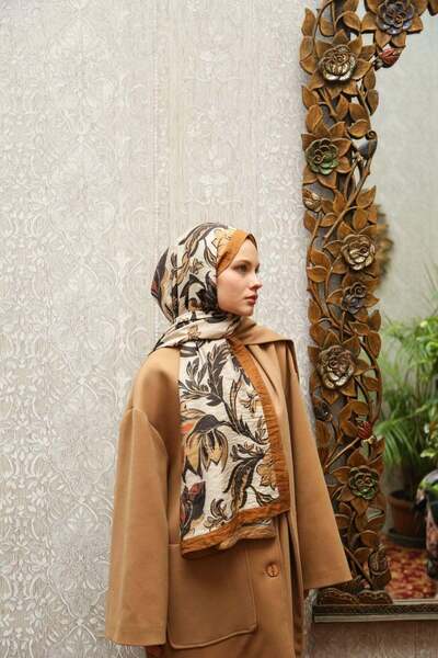 ENRİCO FERRİ Amore Ivy Pattern Shawl - Ecru-Camel