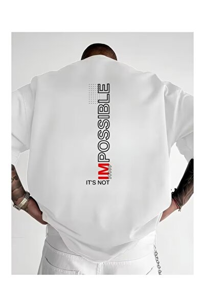 Massgai Tricou unisex oversize cu imprimeu Impossible, 100% bumbac