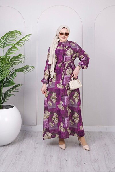ECESSAMODAM Rochie largă din țesătură modal, cu aspect fluid, stil hijab