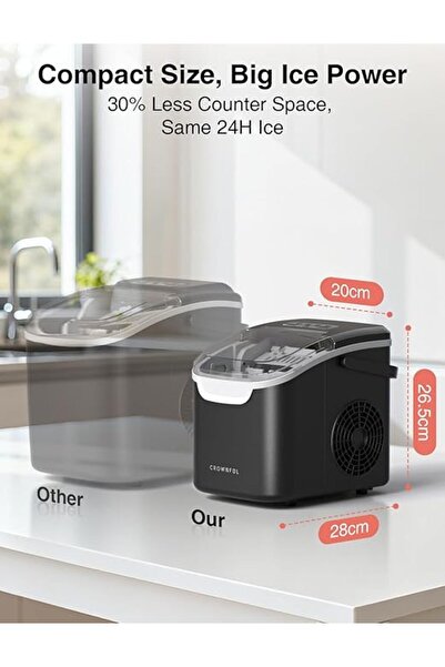 CROWNFUL Ice Maker Countertop, Mini Portable Ice Machine, 8 in 6 Mins, 12KG/Day, 2 Ice Sizes, Self-Cleaning, Energy Saving, Compact for Small Space, Kitchen, Office, RV, Party