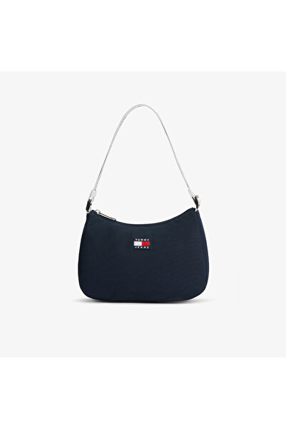 Tommy Hilfiger Kadın Omuzda Çapraz Askılı Fermuar Kapama Keten Kumaş Lacivert...