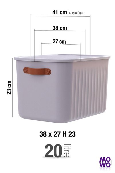 Mowo Home BigBox Kulplu 20 Lt 6' lı Gri Dolap Düzenleyici Saklama Kutusu Sepet Organizer Oyuncak kutusu