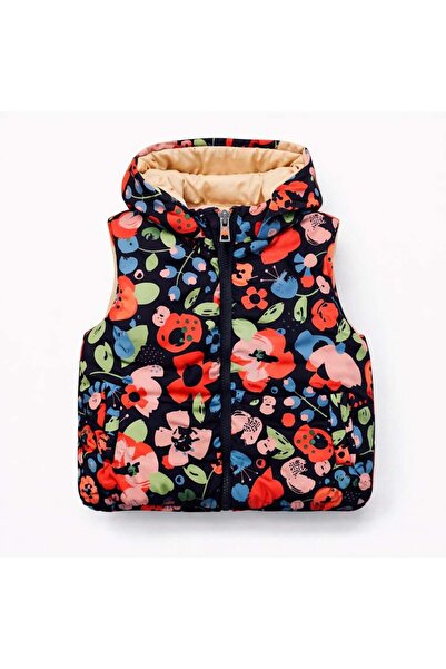 nk kids Nk baby girl zippered hooded patterned vest 1-4 years coral