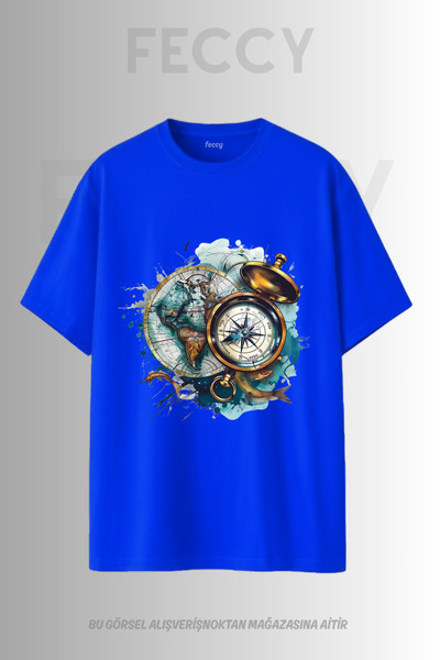FECCY Premium Compass Printed Hunter Theme Unisex Oversize Women's T-Shirt Me...