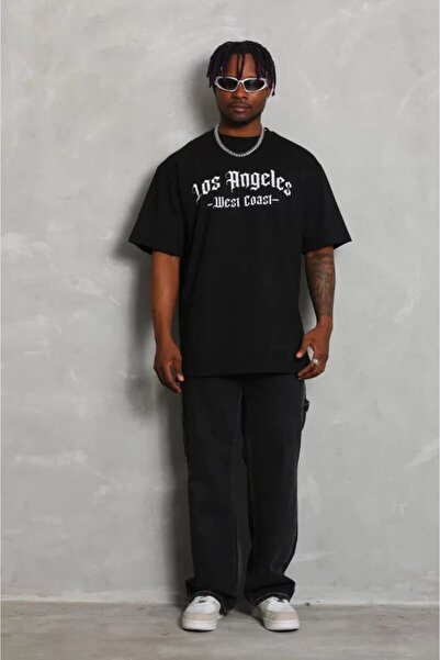 Efnaz style Unisex Oversize Printed Crew Neck T-Shirt - Black