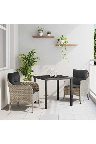 vidaxl Set de masa pentru gradina cu perna 3 pcs Gri deschis poliratan