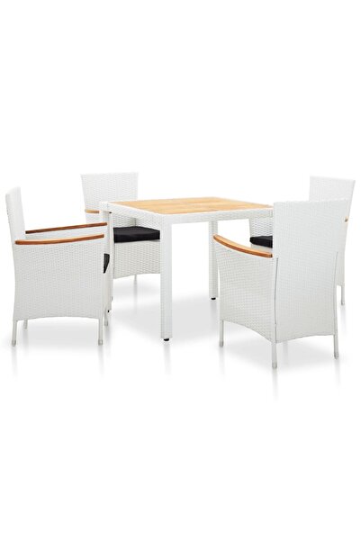 vidaxl Set mobilier de gradina, 5 piese, alb, poliratan