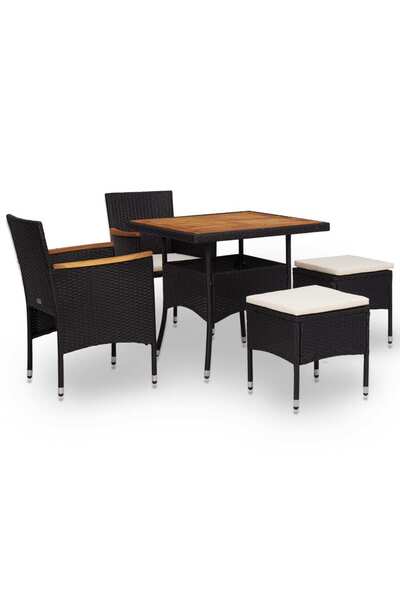 vidaxl Set mobilier de exterior 5 piese, negru, poliratan, lemn acacia