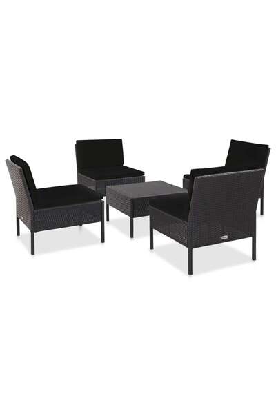 vidaxl Set mobilier de gradina cu perne, 5 piese, negru, poliratan