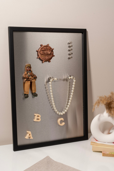 Tasarım Manyetik Metal Pano - Magnet Ahşap Çerçeveli Pano 33x48 cm