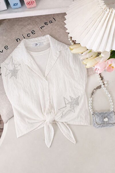 Minigimin Cicileri Mimiğimin Cicileri Star Stone Detailed Shirt Set of 2 - Cream
