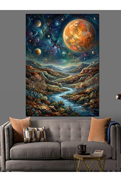 Artmeg Διακοσμητικός καμβάς με κοσμικό οριζόντιο τοπίο και βουνά - Ξύλινος πί...