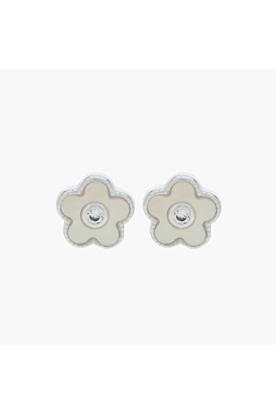 Lifestyle Silver Tone Floral Stud Earrings with Pushback Closure