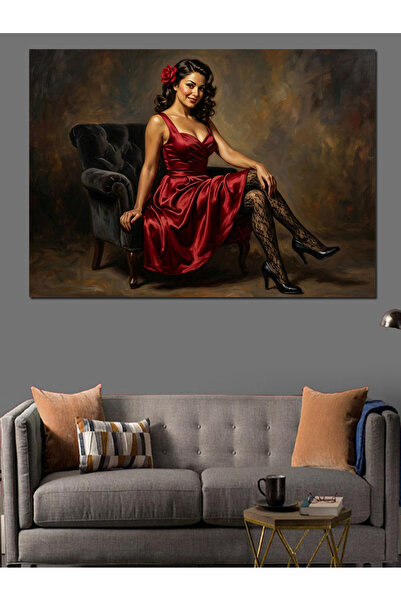 Artmeg Figură decorativă elegantă de femeie în rochie roșie - Pânză decorativ...