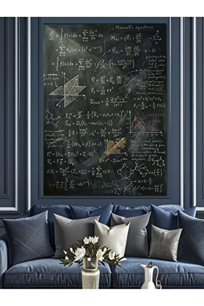 Tablo Mega Siyah Tahta Üzerinde Matematik Formülleri Dekoratif Kanvas - Mdf A...