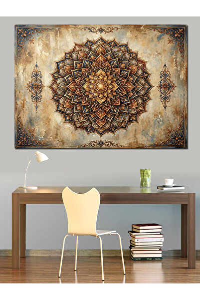 Artmeg Pânză decorativă Mandala aurie pe fundal antic - Tablou din lemn MDF