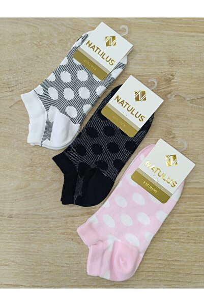NATULUS TEKSTİL Women's Booties Bamboo Polka Dot Luxury Socks 3 Pairs