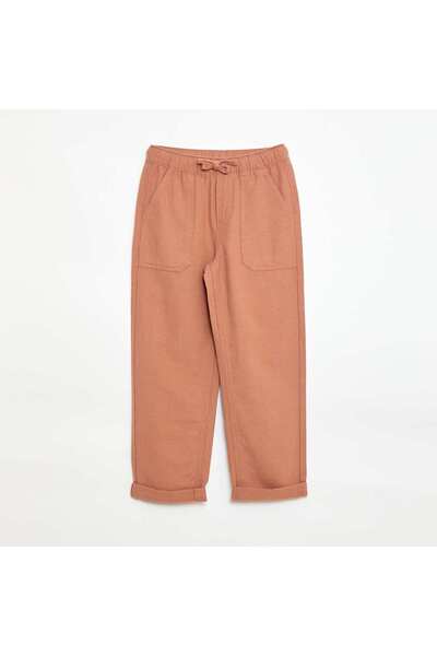 KIABI Mixed Linen Trousers Brown
