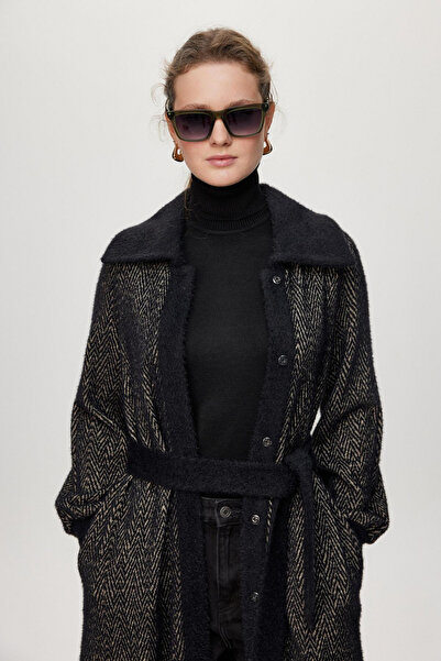 Zühre Hooded Belt Detailed Giy Çık Black/Beige 0221