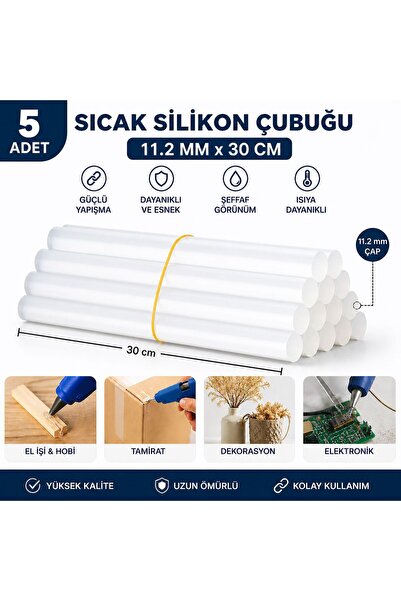 BERHAT Silikon Kalın Çubuk Sıcak Silikon Tabanca Mumu 11.2mm-30 cm Kalın 5 Adet