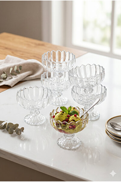 Homerest Luxury 6-Piece Footed Glass Bowl Set - Stylish Presentation Ice Crea...