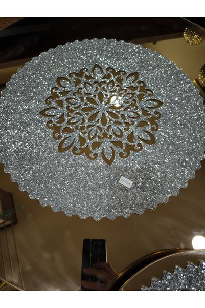 SEHARA SEHPA ÖRTÜ SETİ/4 PARÇA/ 1 ADET 49CM'LİK ORTA SEHPA ÖRTÜSÜ,3 ADET 33.5CM ZİGON ÖRTÜSÜ/GÜMÜŞ IŞILTILI SUNİ DERİ