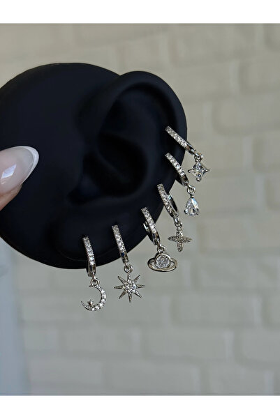 h&b design jewel Hilal Detaylı 6 lı Küpe Seti