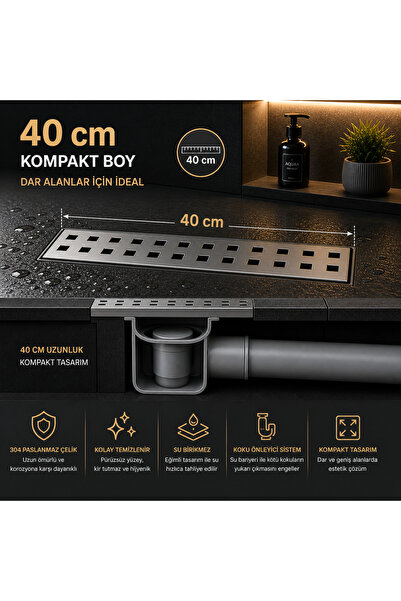 ELMİNA ARMATUR 40 cm Lineer Duş Kanalı Paslanmaz Çelik Gider | Koku Önleyici ...