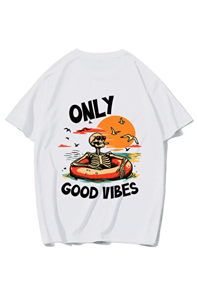 BRZ COLLECTION Unisex Oversize Only the Good Vibes T-Shirt (White)