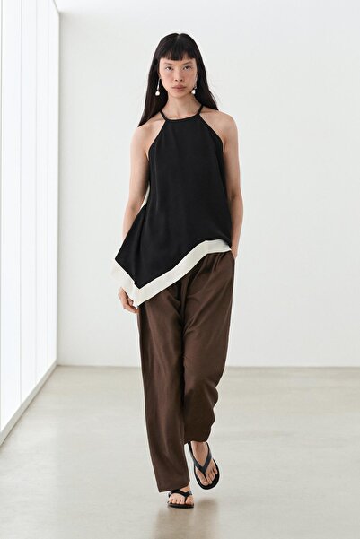 Massimo Dutti Kontrast uzun halter yaka top