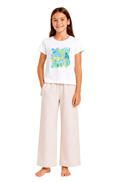 onymino Girl's Asymmetrical Cut Printed T-Shirt - Side Slit Cotton Summer T-S...