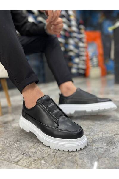 AYK-703 Premium Siyah Beyaz Lastikli Günlük Erkek Casual Ayakkabı