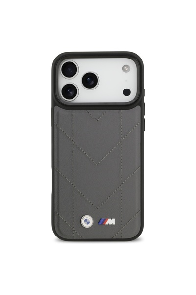 BMW M Καπιτονέ Δερμάτινη Θήκη με Λογότυπο MagSafe για iPhone 17 Pro Max - Γκρι
