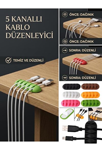 Keskon 5 Kanallı Kablo Düzenleyici | Masa ve Ofis İçin Pratik Kablo Toplama Ç...