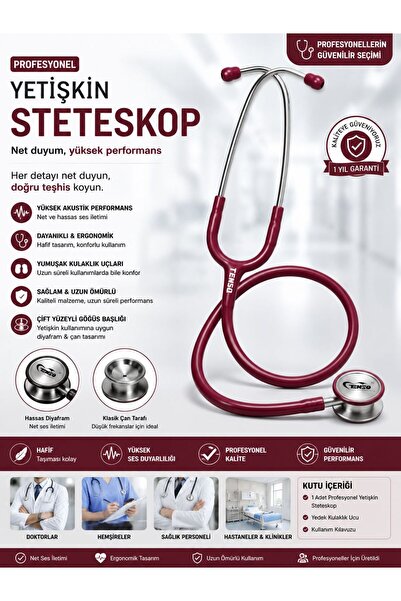 Tenso Profesyonel Yetişkin Stetoskop - Bordo Seri