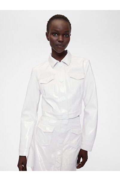 GAP Kadın Beyaz GapStudio Vegan Patent Suni Deri Crop Ceket