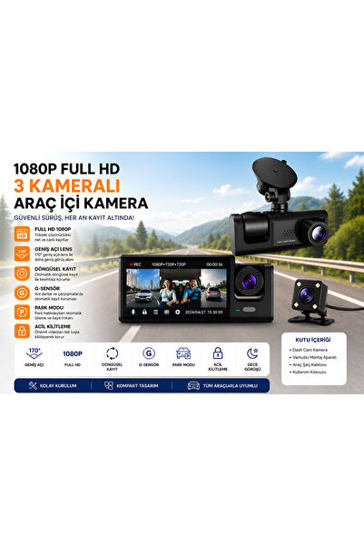 Dexmon 1080P Full HD 3 Kameralı Araç İçi Yol Kayıt Kamerası Gece Görüşlü WiFi...