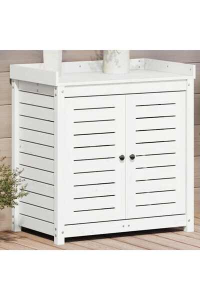 vidaxl Masa de plantare cu rafturi alb 82,5x50x86,5 cm lemn masiv pin