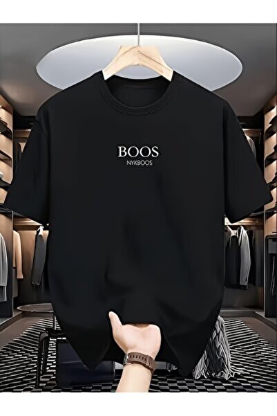 yiou trendy clothing تيشيرت رجالي من Sovae بلون واحد وأكمام قصيرة مع طباعة حروف
