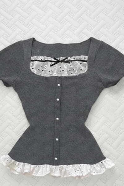 İsra Ayyıldız Moonstar Collection Gri Antrasit Çizgili Twist Y2K Straplez Cro...