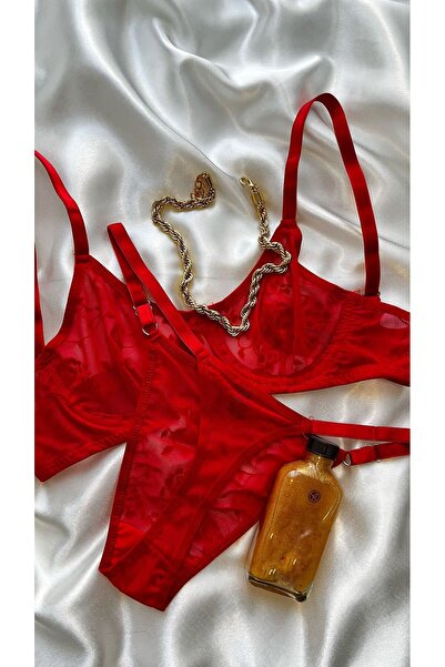 Valessa Lingerie Flok Baskılı Transparan Sütyen Takım