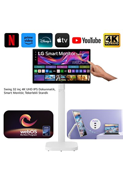 LG 32 inç 4K UHD IPS dokunmatik Smart Monitör TV, 60Hz 5ms, USB-C 65W bağlant...