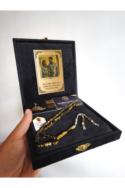 Suat Gümüş ve Tesbih Dünyası Photographed Amber Prayer Beads, Certified Gold Particulate Prayer Beads, Written and Lettered Prayer Beads, Men's Gift Prayer Beads.