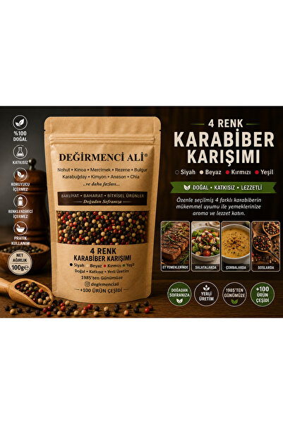 Değirmenci Ali 4 Renk Karabiber Karışımı 100 Gr / Siyah Beyaz Kırmızı Yeşil T...