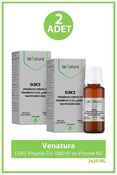 VeNatura D3K2 Vitamin D3 1000 IU ve Vitamin K2 11,25 mcg MK-7 Takviye Edici G...