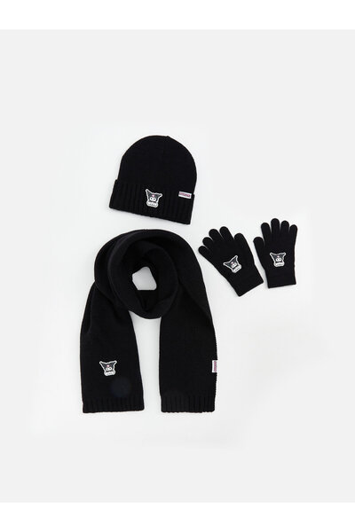 LC Waikiki Kuromi Embroidered Girls' Scarf Beanie and Glove Set