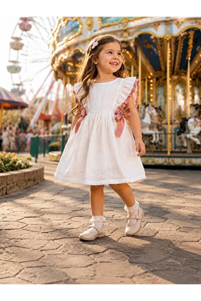 LokuKids 🌸 Fırfır Desenli Müslin Elbise🌸